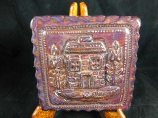 Ned Foltz Pottery Redware House Hanging Wall Plaque 2014``` 6 " Square