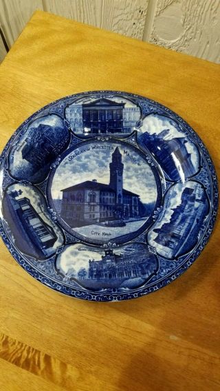 Rowland & Marsellus Flow Blue Souvenir Plate Philadelphia Pa City Hall