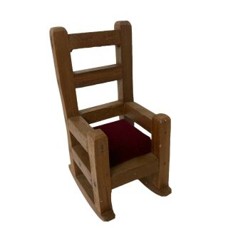 Small 5.  5 " Tall Wood Wooden Doll Rocking Chair Toy Furniture Mcm Padded Seat