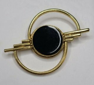 Vintage Brooch Pin Black Enamel Gold Tone Art Deco Style