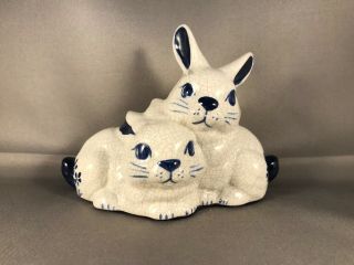 Dedham Pottery “the Potting Shed” Hugging Bunny Rabbits.