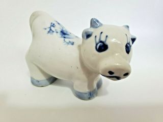 Vintage Cow Figurine Delft Blue & White China Porcelain Standing 3 " Cute Shiny
