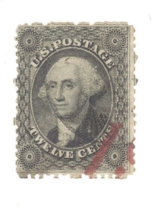 Scott 36 Early Us Stamp 12c Washington.  1861 - 62.  Red Cancel