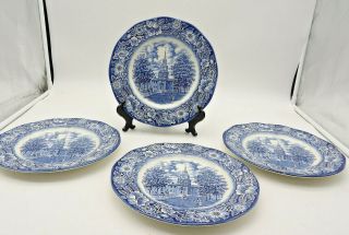 Liberty Blue,  Dinner Plates,  Set Of 4,  Staffordshire Ironstone,  Independence Hall