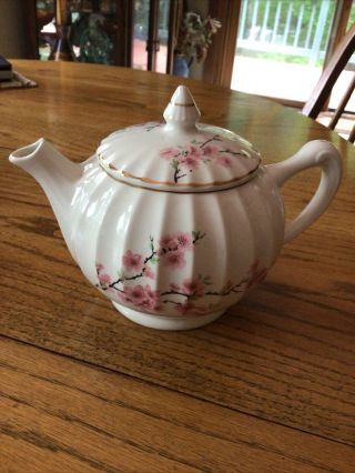 W.  S.  George Bolero Peach Blossom Pattern Teapot–usa– 4 Cup Tea Pot 22 Carat Gold