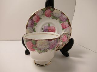 Paragon English China Tea Cup&saucer White With Pretty Pink Purple Hydrangeas