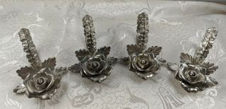 4 - Vntg Princess House Silver Tone Metal Rose Napkin Ring Holders Table Formal