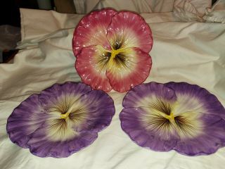 3 Fitz & Floyd Classic Halcyon Pansy Plates Figural Flower Shaped