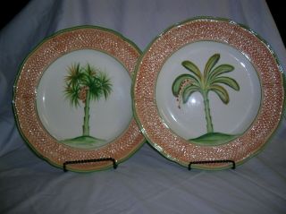 Vietri Oasis Plates Set Of 2 Made In Italy Palm Trees