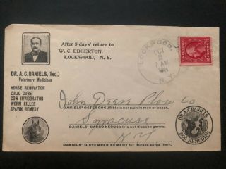 1914 Lockwood Ny Usa Advertising Cover Dr A C Daniels Veterinary To Syracuse