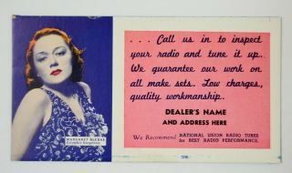 National Union Radio Tubes Ink Blotter Advertising Margaret Mccrae Antique Vtg