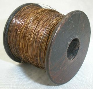 Vintage Wood Spool With Copper Wire Industrial Steampunk