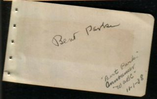 Bert Parks Autographed Page 1938 Famed Radio And Television Announcer D.  92