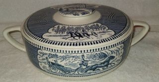 Currier And Ives Blue Handled Casserole Royal China