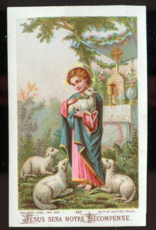 Antique Holy Card Of Jesus With Sheep