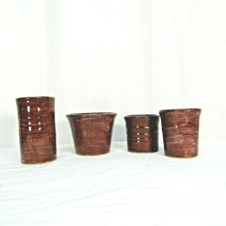 Handcrafted Drip Glazed Maroon Pottery Set Of 4 Glass Mug Vase Bathroom Kitchen