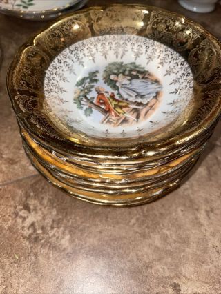 9 Vintage Homer Laughlin Vogue Dinnerware 22k Warranted Gold Rimmed Bowls