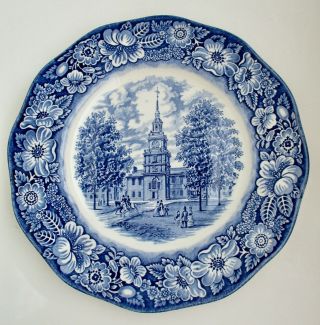 Vtg 10in Dinner Plate Liberty Blue Transferware Staffordshire Independence Hall
