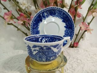 Vintage Arabia Mini Tea Cup & Saucer Blue White Ocean.  Made In Finland.