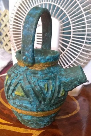 Aldo Londi Bitossi Vtg Mcm Italian Art Pottery Blue Green Lava Glaze Pitcher Jug