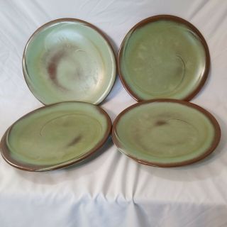 Vtg Set Of 4 Frankoma Pottery Prairie Green Lazy Bones Plates Approx 10 "