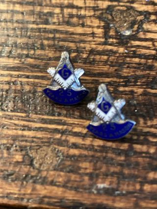 2 Vintage Masonic - 25 Years A Mason Sterling Silver Award Lapel Pins Freemason