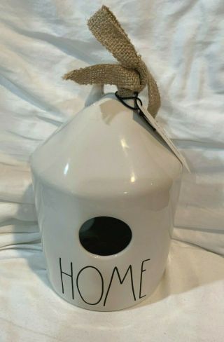 Rae Dunn Stem Line “home” Round Birdhouse With Flowers On The Back Vhtf