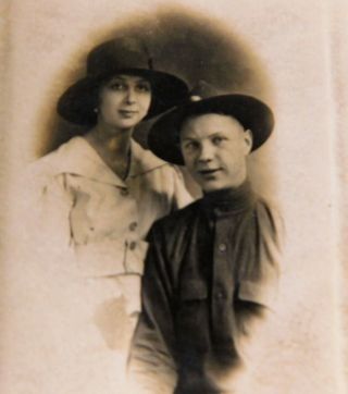 Antique Vintage Wwi Soldier And His Girl Wife 3 X 2 Named Us Army