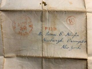 Stampless Letter To Newburgh Ny Detroit Postmark Steamboat Bands And Indians