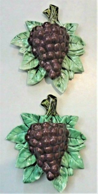 Vintage Mccoy Art Pottery Fruit Purple Grapes Wall Pockets Hangings