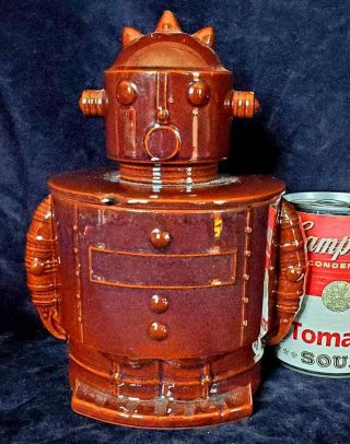 Unmarked Unknown Pottery Robot Cookie Jar Likely 1960s Japanese