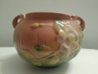 Roseville 1940 White Rose Jardiniere 653 - 3 " In " Coral " Pink And Green
