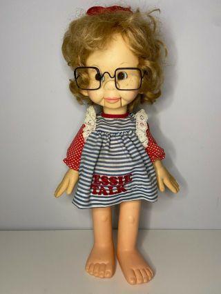 1974 Horsman Ventriloquist Tessie Talk Doll 18 " Outfit With Bow And Glasses