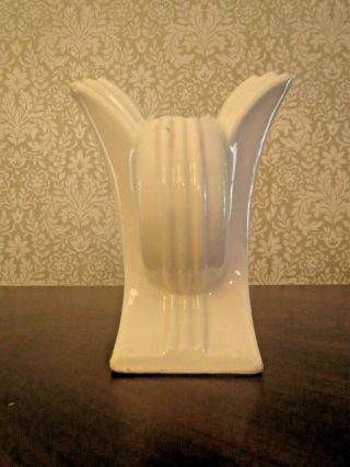 Vintage 1940s White Art Deco Fan Arch Small Modernist Ceramic Vase Made In Japan