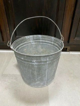 Vintage Antique Galvanized Metal Bucket Pail With Handle Marked 10 Planter