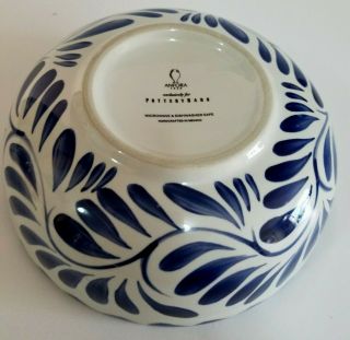Anfora Pottery Barn Puebla Blue Round Serving Bowl Made In Mexico 7.  5 " Wide