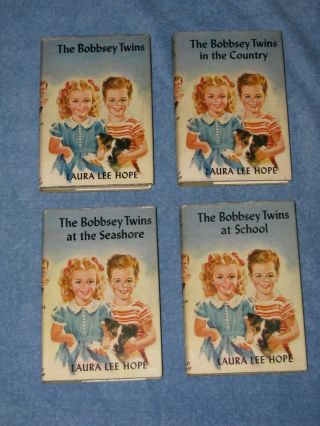 4 Vintage Bobbsey Twins Books Laura Lee Hope Hc/dj (1,  2,  3 & 4) 1941 And 1950
