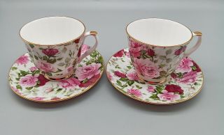 Royale Garden Floral Bone China Two Tea Cups & Saucer Set Staffordshire,  England
