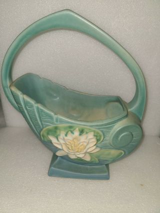 Vintage Roseville Blue Water Lily Baskey 381 - 10 Art Pottery (weller,  Mccoy)