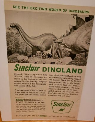 Vintage 1965 Ad Sinclair Oil Dinosaurs York Worlds Fair Dinoland