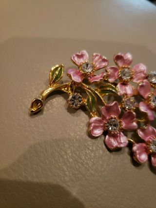 vintage Rhinestone Pink Enamal Flower Bunch Bouquet Pin Brooch Goldtone 2