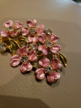 vintage Rhinestone Pink Enamal Flower Bunch Bouquet Pin Brooch Goldtone 3