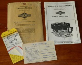 Vintage Briggs & Stratton Operating Instructions For Models 6b - H & 6b - Hb Engines