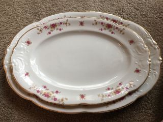 Walbrzych Poland Oval Serving Platter 3731 Plate White Floral Set Of 2
