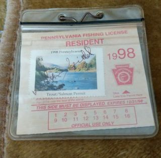 1998 Old Pennsylvania Resident Fishing License With Trout Salmon Permit Stamp