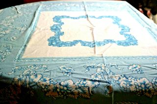Vintage Tablecloth Fruits Early Blue 48 "