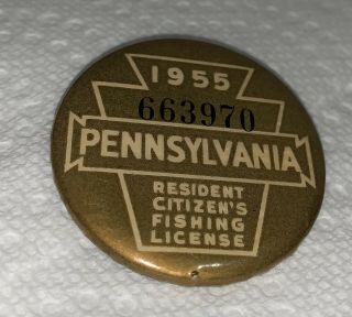 1955 Pennsylvania Fishing License Pin Button