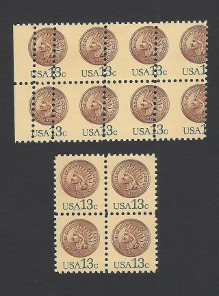 Usa 1734 Indian Head Penny 13c Misperf Block Of 8 With Gutter Mnh