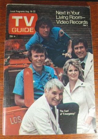 Tv Guide August 16 - 22,  1975 Robert Fuller And The Cast Of Emergency.  Ny Metro Ed