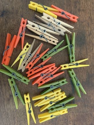 26 Vintage Plastic/wooden Clothes Pins Multi Colored 60’s Colors